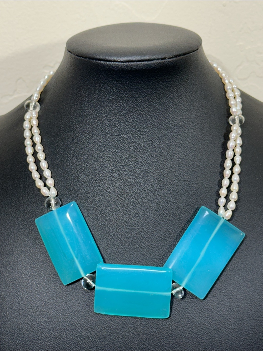 Artisan 925 Sterling Silver Freshwater Pearl & Glass Statement Necklace